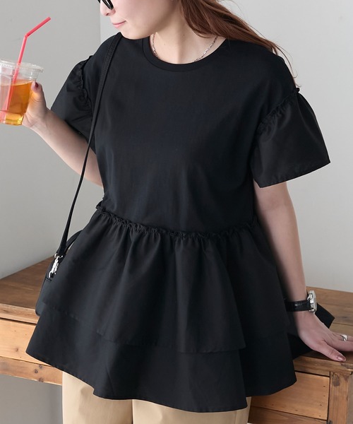 BONLECILL(ボンルシール)の「フリル切替ペプラムTEE(Tシャツ/カットソー・レディース・アイボリー/ブラック/ブルー/ベージュ・FREE)」の14枚目の写真