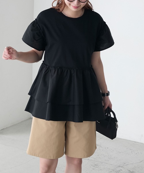 BONLECILL(ボンルシール)の「フリル切替ペプラムTEE(Tシャツ/カットソー・レディース・アイボリー/ブラック/ブルー/ベージュ・FREE)」の16枚目の写真