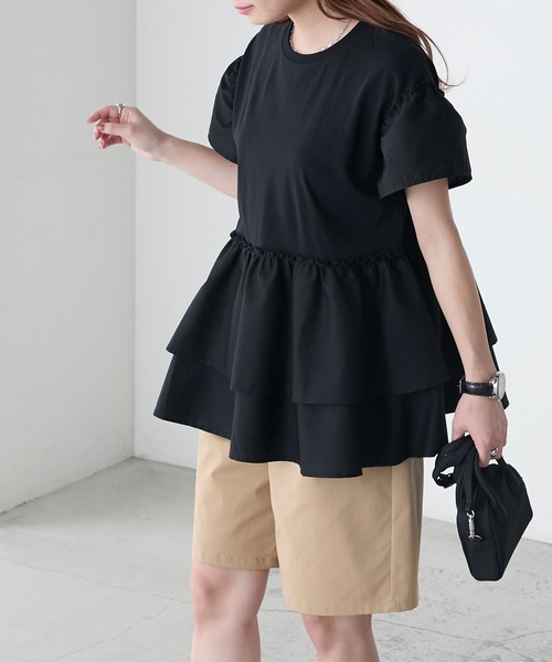 BONLECILL(ボンルシール)の「フリル切替ペプラムTEE(Tシャツ/カットソー・レディース・アイボリー/ブラック/ブルー/ベージュ・FREE)」の17枚目の写真