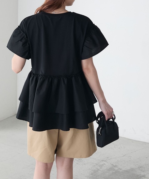 BONLECILL(ボンルシール)の「フリル切替ペプラムTEE(Tシャツ/カットソー・レディース・アイボリー/ブラック/ブルー/ベージュ・FREE)」の18枚目の写真