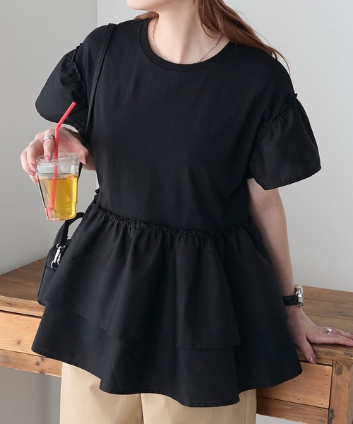 BONLECILL(ボンルシール)の「フリル切替ペプラムTEE(Tシャツ/カットソー・レディース・アイボリー/ブラック/ブルー/ベージュ・FREE)」の22枚目の写真