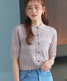 洗える ストレッチ | 透かし編み ニット ポロ | レディース おしゃれ きれいめ 半袖 オフィスカジュアル 通勤服 サマーニット プルオーバー