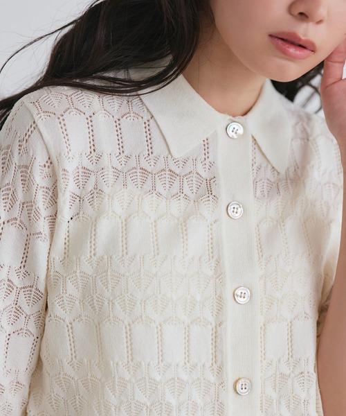RUIRUE BOUTIQUE(ルイルエブティック)の「洗える ストレッチ | 透かし編み ニット ポロ | レディース おしゃれ きれいめ 半袖 オフィスカジュアル 通勤服 サマーニット プルオーバー(ニット/セーター・レディース・ブラック/アイボリー/ダークグレー/ピンク/ネイビー・L/M)」の7枚目の写真