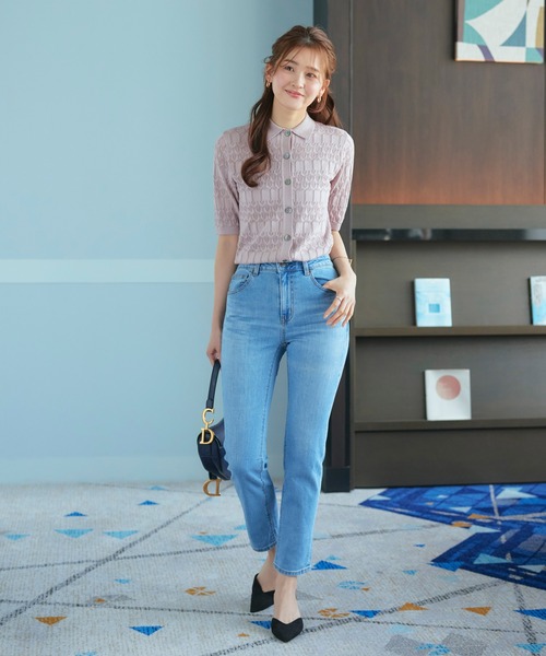 RUIRUE BOUTIQUE(ルイルエブティック)の「洗える ストレッチ | 透かし編み ニット ポロ | レディース おしゃれ きれいめ 半袖 オフィスカジュアル 通勤服 サマーニット プルオーバー(ニット/セーター・レディース・ブラック/アイボリー/ダークグレー/ピンク/ネイビー・L/M)」の16枚目の写真