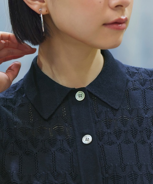 RUIRUE BOUTIQUE(ルイルエブティック)の「洗える ストレッチ | 透かし編み ニット ポロ | レディース おしゃれ きれいめ 半袖 オフィスカジュアル 通勤服 サマーニット プルオーバー(ニット/セーター・レディース・ブラック/アイボリー/ダークグレー/ピンク/ネイビー・L/M)」の21枚目の写真
