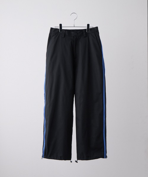 VELNUS】Side zip bicolor design mesh loose nylon track pants