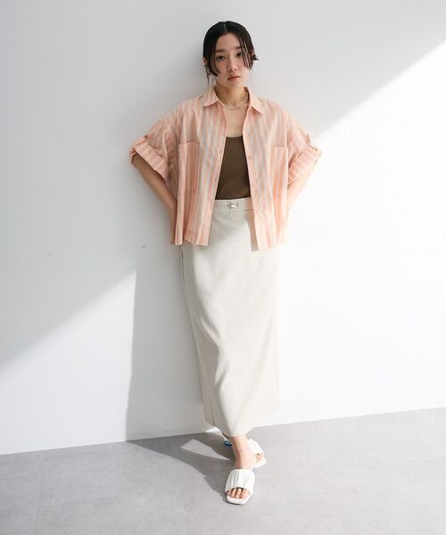 Green　Parks（グリーンパークス）の「綿麻混５分袖ターンバックシャツ（シャツ/ブラウス・レディース・オレンジ/グリーン/ラベンダー/サックスブルー/オフホワイト・FREE）」の20枚目の写真