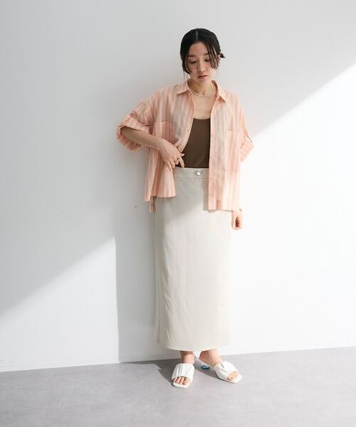 Green　Parks（グリーンパークス）の「綿麻混５分袖ターンバックシャツ（シャツ/ブラウス・レディース・オレンジ/グリーン/ラベンダー/サックスブルー/オフホワイト・FREE）」の21枚目の写真