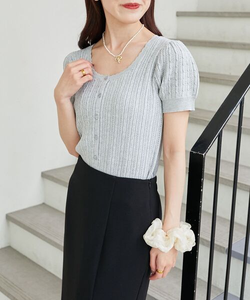MAJESTIC LEGON(マジェスティックレゴン)の「ハーフスリーブケーブルカーディガン(カーディガン/ボレロ・レディース・モカ/レッド/ブラック/オフホワイト/グレー・MEDIUM)」の8枚目の写真