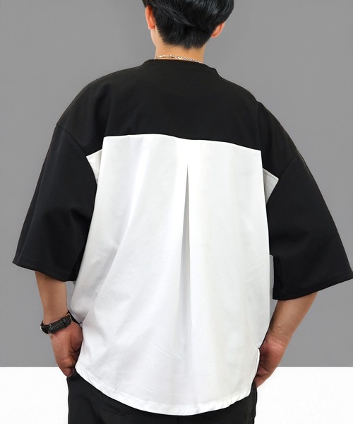 L'atelier(ラトリエ)の「ワイド シャツ切替 Tシャツ ジョーゼット 無地(Tシャツ/カットソー・メンズ・ブラック/ネイビー系/グレー系/ブラウン系・L/LL/M)」の2枚目の写真