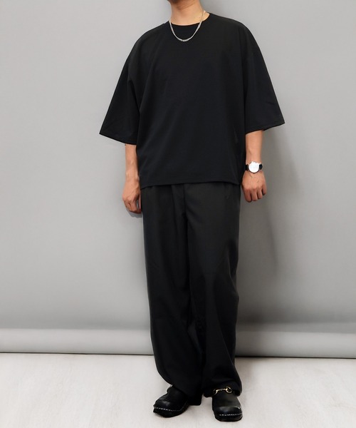 L'atelier(ラトリエ)の「ワイド シャツ切替 Tシャツ ジョーゼット 無地(Tシャツ/カットソー・メンズ・ブラック/ネイビー系/グレー系/ブラウン系・L/LL/M)」の14枚目の写真