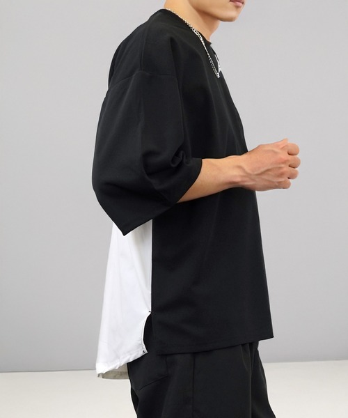 L'atelier(ラトリエ)の「ワイド シャツ切替 Tシャツ ジョーゼット 無地(Tシャツ/カットソー・メンズ・ブラック/ネイビー系/グレー系/ブラウン系・L/LL/M)」の19枚目の写真