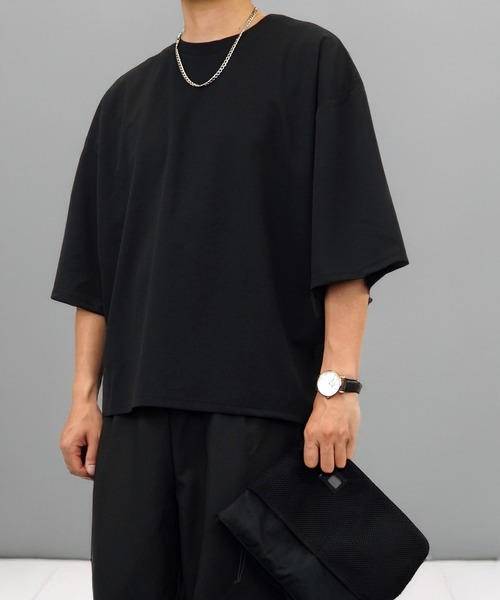 L'atelier(ラトリエ)の「ワイド シャツ切替 Tシャツ ジョーゼット 無地(Tシャツ/カットソー・メンズ・ブラック/ネイビー系/グレー系/ブラウン系・L/LL/M)」の16枚目の写真
