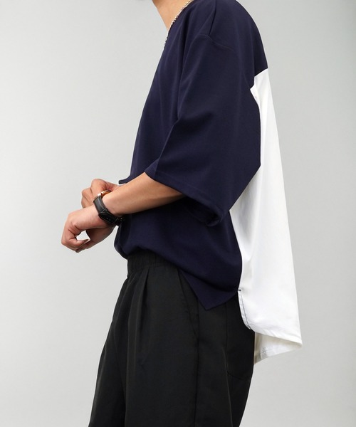 L'atelier(ラトリエ)の「ワイド シャツ切替 Tシャツ ジョーゼット 無地(Tシャツ/カットソー・メンズ・ブラック/ネイビー系/グレー系/ブラウン系・L/LL/M)」の12枚目の写真
