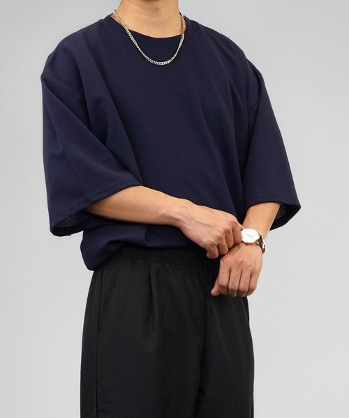 L'atelier(ラトリエ)の「ワイド シャツ切替 Tシャツ ジョーゼット 無地(Tシャツ/カットソー・メンズ・ブラック/ネイビー系/グレー系/ブラウン系・L/LL/M)」の9枚目の写真