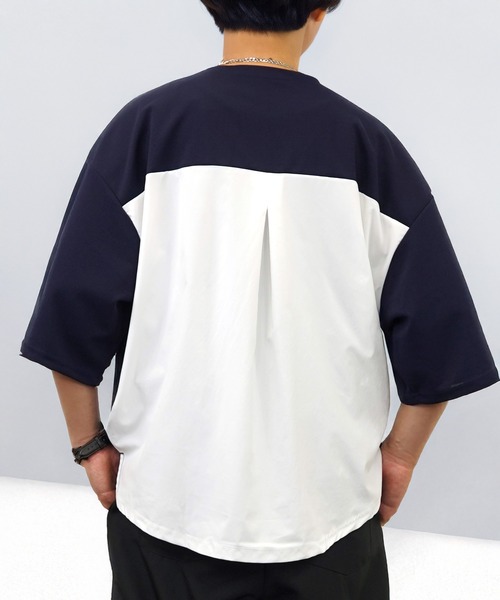 L'atelier(ラトリエ)の「ワイド シャツ切替 Tシャツ ジョーゼット 無地(Tシャツ/カットソー・メンズ・ブラック/ネイビー系/グレー系/ブラウン系・L/LL/M)」の10枚目の写真