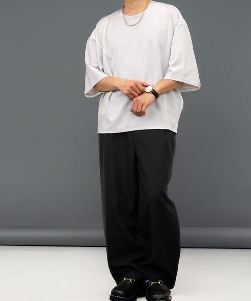 L'atelier(ラトリエ)の「ワイド シャツ切替 Tシャツ ジョーゼット 無地(Tシャツ/カットソー・メンズ・ブラック/ネイビー系/グレー系/ブラウン系・L/LL/M)」の21枚目の写真