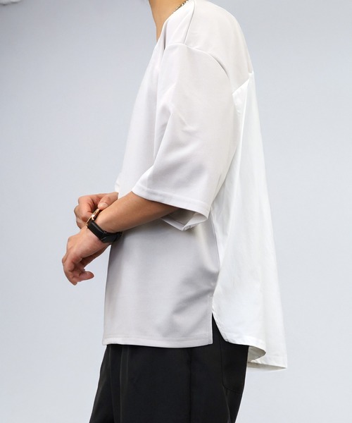 L'atelier(ラトリエ)の「ワイド シャツ切替 Tシャツ ジョーゼット 無地(Tシャツ/カットソー・メンズ・ブラック/ネイビー系/グレー系/ブラウン系・L/LL/M)」の22枚目の写真