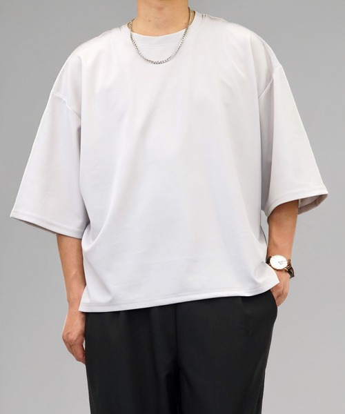 L'atelier(ラトリエ)の「ワイド シャツ切替 Tシャツ ジョーゼット 無地(Tシャツ/カットソー・メンズ・ブラック/ネイビー系/グレー系/ブラウン系・L/LL/M)」の6枚目の写真