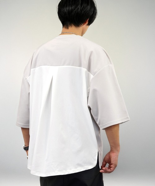 L'atelier(ラトリエ)の「ワイド シャツ切替 Tシャツ ジョーゼット 無地(Tシャツ/カットソー・メンズ・ブラック/ネイビー系/グレー系/ブラウン系・L/LL/M)」の7枚目の写真