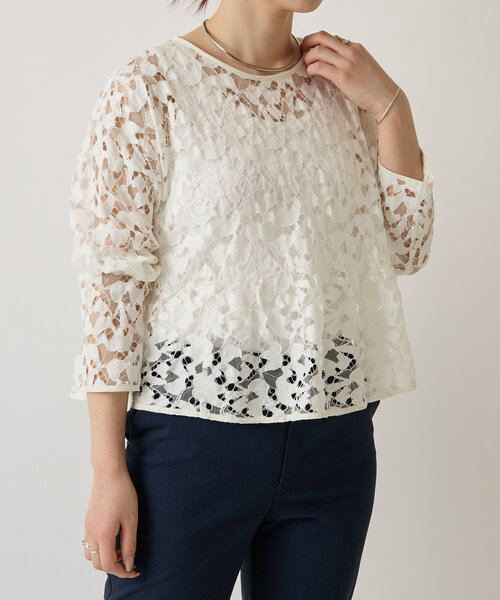 LIVETART(リヴェタート)の「リバーレースクロップドブラウス(シャツ/ブラウス・レディース・ブラック/ホワイト・FREE)」の3枚目の写真