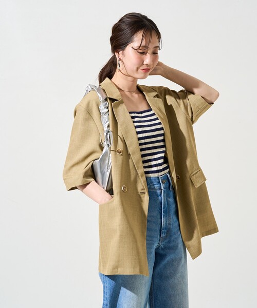 セール】限定展開 麻調 ダブルテーラード 半袖 ジャケット（テーラード