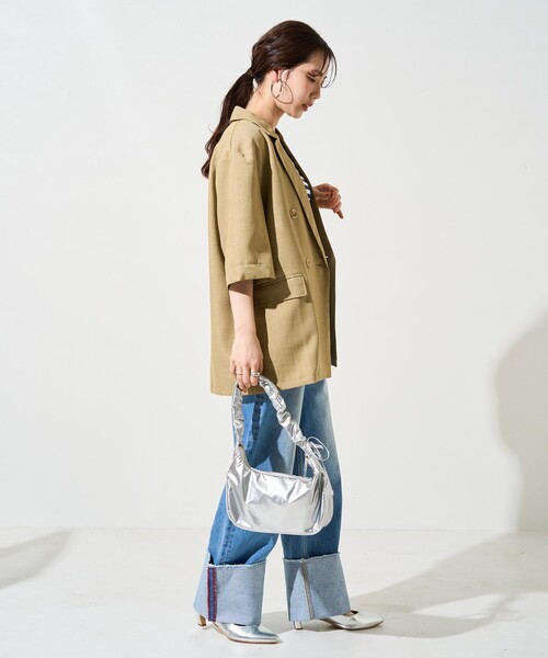 FREAK'S STORE（フリークスストア）の「限定展開　麻調 ダブルテーラード 半袖 ジャケット（テーラードジャケット・レディース・ベージュ/グレー/ブラック・ﾌﾘ-）」の9枚目の写真