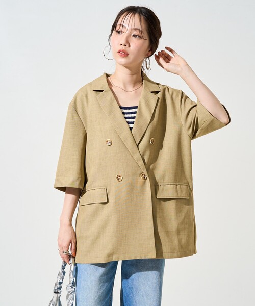 FREAK'S STORE（フリークスストア）の「限定展開　麻調 ダブルテーラード 半袖 ジャケット（テーラードジャケット・レディース・ベージュ/グレー/ブラック・ﾌﾘ-）」の11枚目の写真