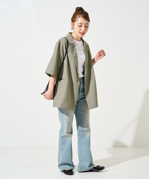 FREAK'S STORE（フリークスストア）の「限定展開　麻調 ダブルテーラード 半袖 ジャケット（テーラードジャケット・レディース・ベージュ/グレー/ブラック・ﾌﾘ-）」の22枚目の写真