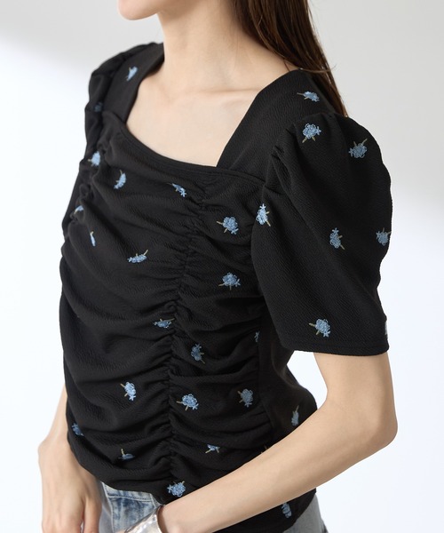 tシャツ 「ZOZO限定」フラワージャガードデザインスリーブトップス レディース ZOZO限定】フラワー刺繍ふくれジャガードシャーリングトップス