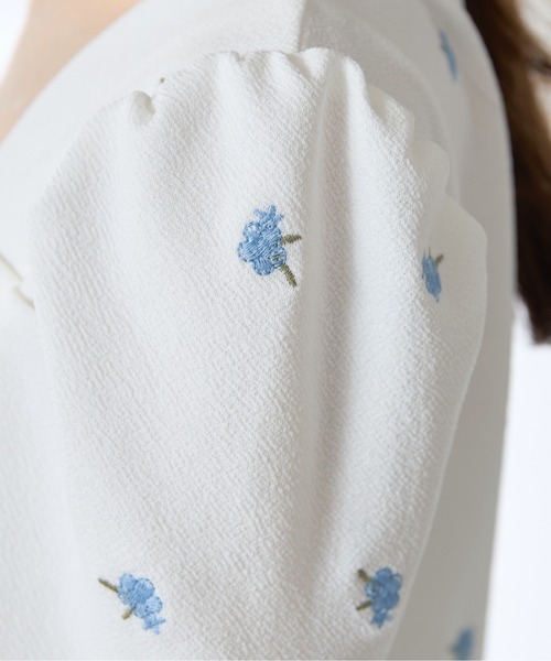 マリアさん★刺繍トップス ZOZO限定】フラワー刺繍ふくれジャガードシャーリングトップス