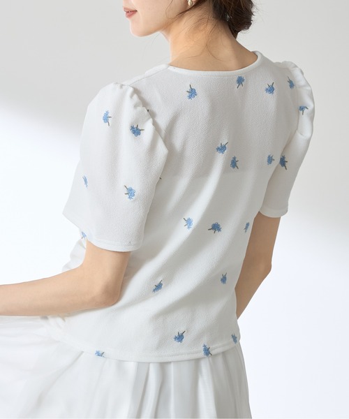 マリアさん★刺繍トップス ZOZO限定】フラワー刺繍ふくれジャガードシャーリングトップス
