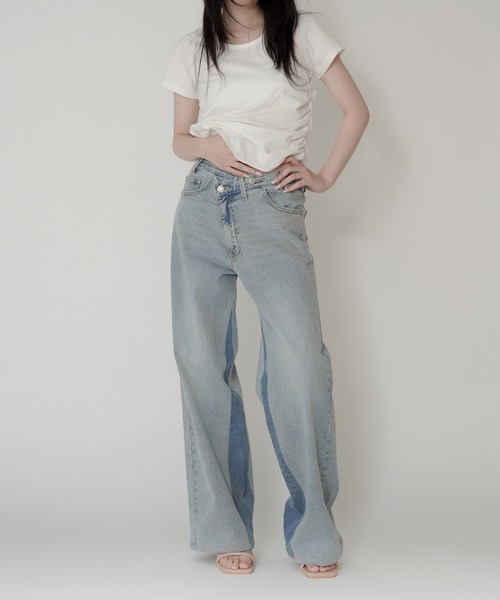 KINO THE KEI(キノザケイ)の「ラップ ウエスト ワイド デニム KINO THE KEI(デニムパンツ・レディース・サックスブルー/ブルー・S/M)」の2枚目の写真