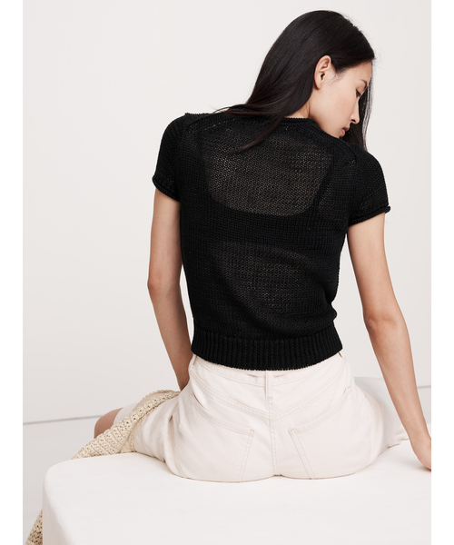 Banana Republic(バナナリパブリック)の「フィッティド リネン ショートスリーブ セーター(ニット/セーター・レディース・アイボリー/ブラック・XS/L/S/M)」の7枚目の写真