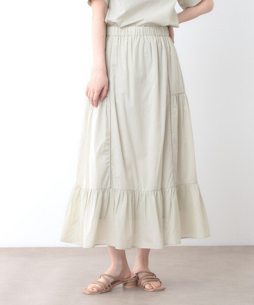 LAURA ASHLEY(ローラアシュレイ)の「【ウエストゴム/SETUP可/100%/インド綿】 フリルスカート(スカート・レディース・ベージュ/チャコールグレー・40/38)」の1枚目の写真