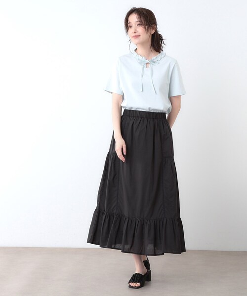 LAURA ASHLEY(ローラアシュレイ)の「【ウエストゴム/SETUP可/100%/インド綿】 フリルスカート(スカート・レディース・ベージュ/チャコールグレー・40/38)」の4枚目の写真