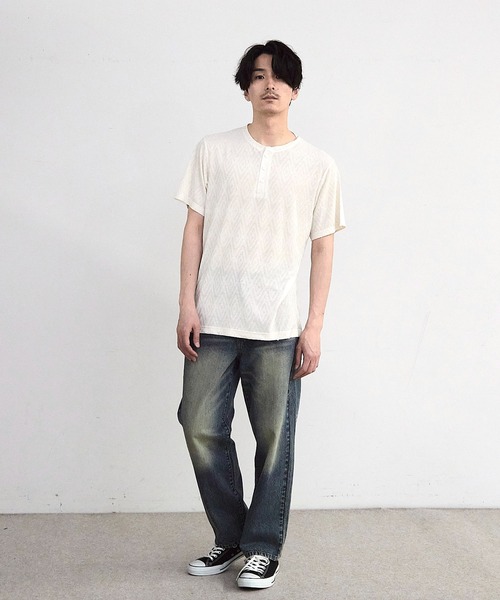 RATTLE TRAP(ラトルトラップ)の「ヘリンボーンジャガードヘンリーネックTシャツ(Tシャツ/カットソー・メンズ・ブラック/ホワイト・M/L)」の10枚目の写真