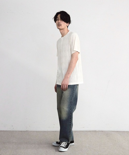 RATTLE TRAP(ラトルトラップ)の「ヘリンボーンジャガードヘンリーネックTシャツ(Tシャツ/カットソー・メンズ・ブラック/ホワイト・M/L)」の12枚目の写真