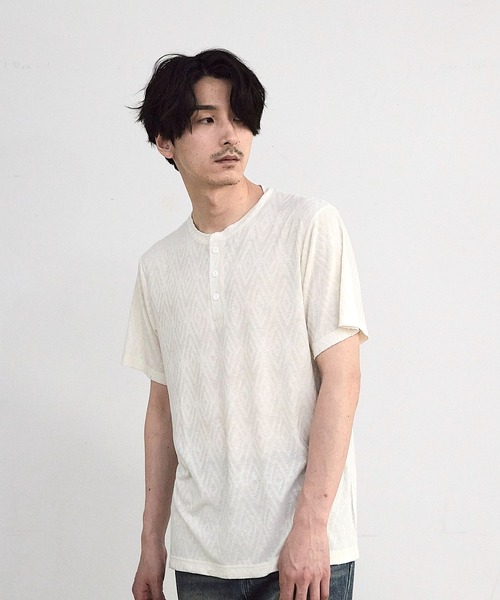 RATTLE TRAP(ラトルトラップ)の「ヘリンボーンジャガードヘンリーネックTシャツ(Tシャツ/カットソー・メンズ・ブラック/ホワイト・M/L)」の14枚目の写真