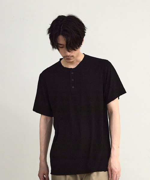 RATTLE TRAP(ラトルトラップ)の「ヘリンボーンジャガードヘンリーネックTシャツ(Tシャツ/カットソー・メンズ・ブラック/ホワイト・M/L)」の5枚目の写真