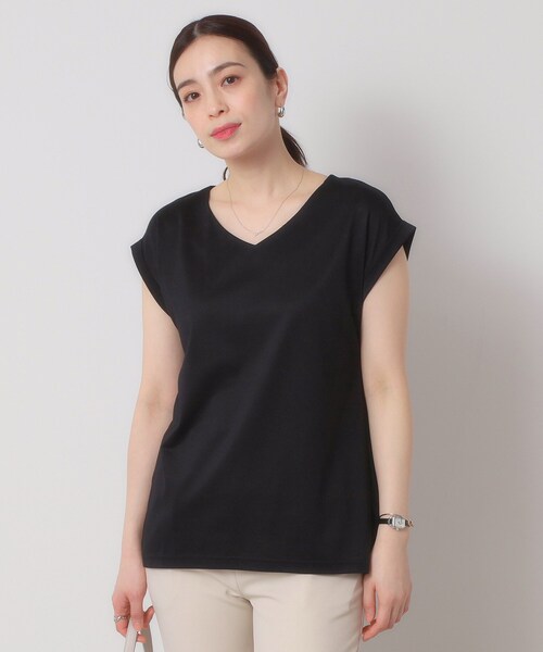 ITS'DEMO（イッツデモ）の「◆【吸水速乾／洗濯機OK／洗濯後しわになりにくい】カットミラノVネックプルオーバー（Tシャツ/カットソー・レディース・ブルーグリーン/オフホワイト/ブラック/サックスブルー/レッド系・00）」の12枚目の写真