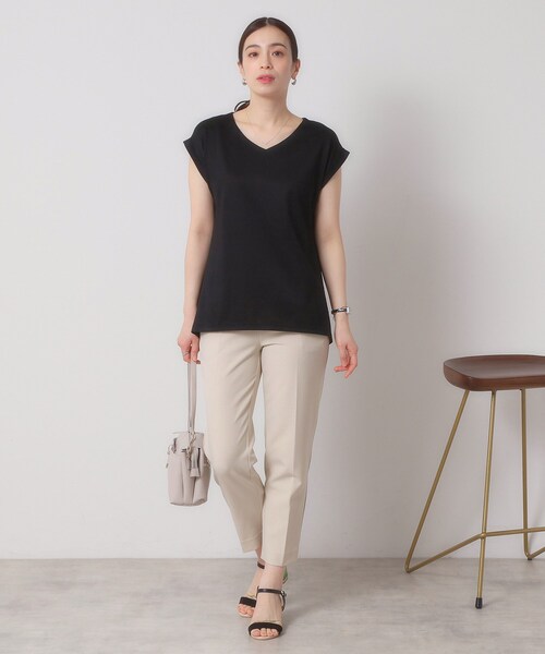 ITS'DEMO（イッツデモ）の「◆【吸水速乾／洗濯機OK／洗濯後しわになりにくい】カットミラノVネックプルオーバー（Tシャツ/カットソー・レディース・ブルーグリーン/オフホワイト/ブラック/サックスブルー/レッド系・00）」の14枚目の写真