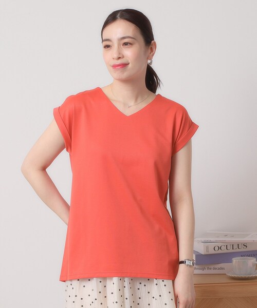 ITS'DEMO（イッツデモ）の「◆【吸水速乾／洗濯機OK／洗濯後しわになりにくい】カットミラノVネックプルオーバー（Tシャツ/カットソー・レディース・ブルーグリーン/オフホワイト/ブラック/サックスブルー/レッド系・00）」の16枚目の写真