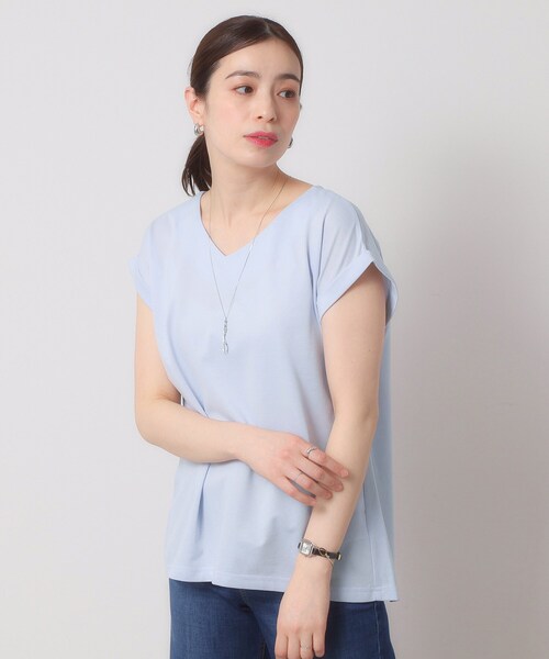 ITS'DEMO（イッツデモ）の「◆【吸水速乾／洗濯機OK／洗濯後しわになりにくい】カットミラノVネックプルオーバー（Tシャツ/カットソー・レディース・ブルーグリーン/オフホワイト/ブラック/サックスブルー/レッド系・00）」の20枚目の写真