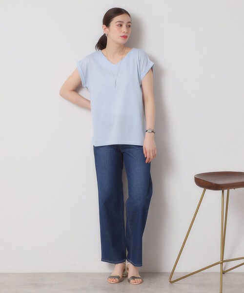 ITS'DEMO（イッツデモ）の「◆【吸水速乾／洗濯機OK／洗濯後しわになりにくい】カットミラノVネックプルオーバー（Tシャツ/カットソー・レディース・ブルーグリーン/オフホワイト/ブラック/サックスブルー/レッド系・00）」の22枚目の写真