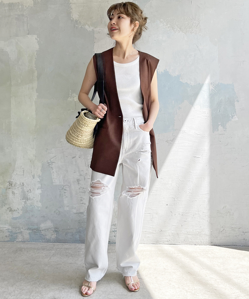 Spick & Span（スピックアンドスパン）の「《追加》甘撚テレコアメスリタンク（タンクトップ・レディース・ホワイト/ベージュ/ブラック/ベージュ系その他・FREE）」の8枚目の写真