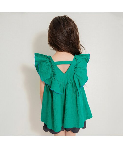 BREEZE（ブリーズ）の「【ジュニア対応】フリルチュニック（シャツ/ブラウス・キッズ・オフホワイト/グリーン/ピンク/チャコール・80/90/100/110/120/130/140）」の8枚目の写真