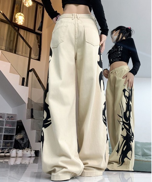 SHEENA(シーナ)の「サイドトライバルプリントワイドパンツ(デニムパンツ・レディース・ベージュ・S/M/L)」の6枚目の写真