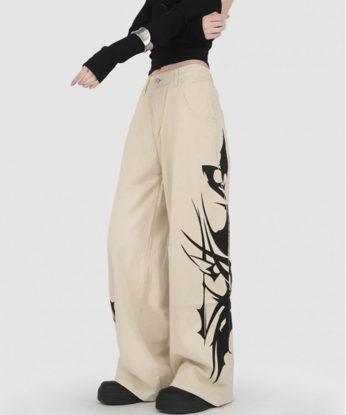 SHEENA(シーナ)の「サイドトライバルプリントワイドパンツ(デニムパンツ・レディース・ベージュ・S/M/L)」の10枚目の写真
