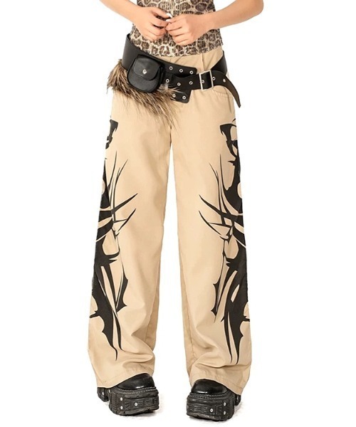 SHEENA(シーナ)の「サイドトライバルプリントワイドパンツ(デニムパンツ・レディース・ベージュ・S/M/L)」の15枚目の写真